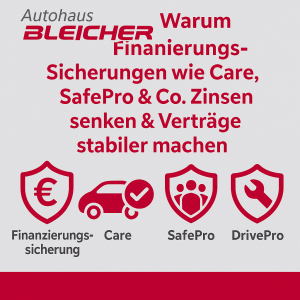 Illustration zu Finanzierungs-Sicherungen wie Care, SafePro, DrivePro in Rot-Grau-Design